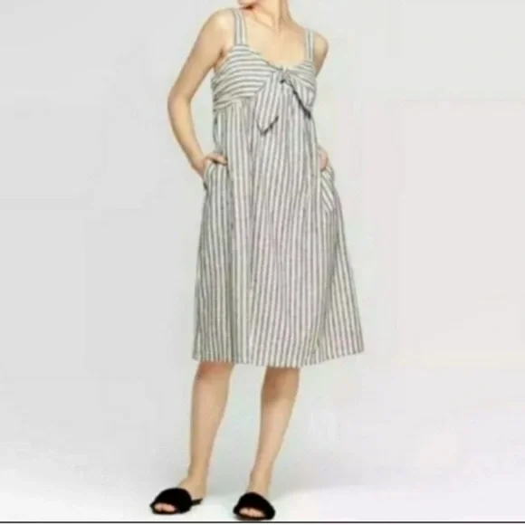 Who What Wear Dresses | Who What Wear White & Black Striped Linen Blend Midi Dress #R | Color: Blue/White | Size: M | Buythewillow's Closet